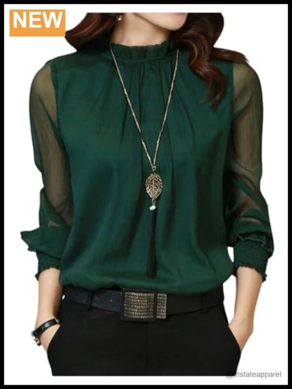 Elegant Pleated Chiffon Mock Neck Long Sleeve Blouse for Work
